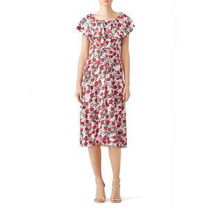 Delfi Collective‎ Floral Lake Midi Lace Up Red White Dress Size Small